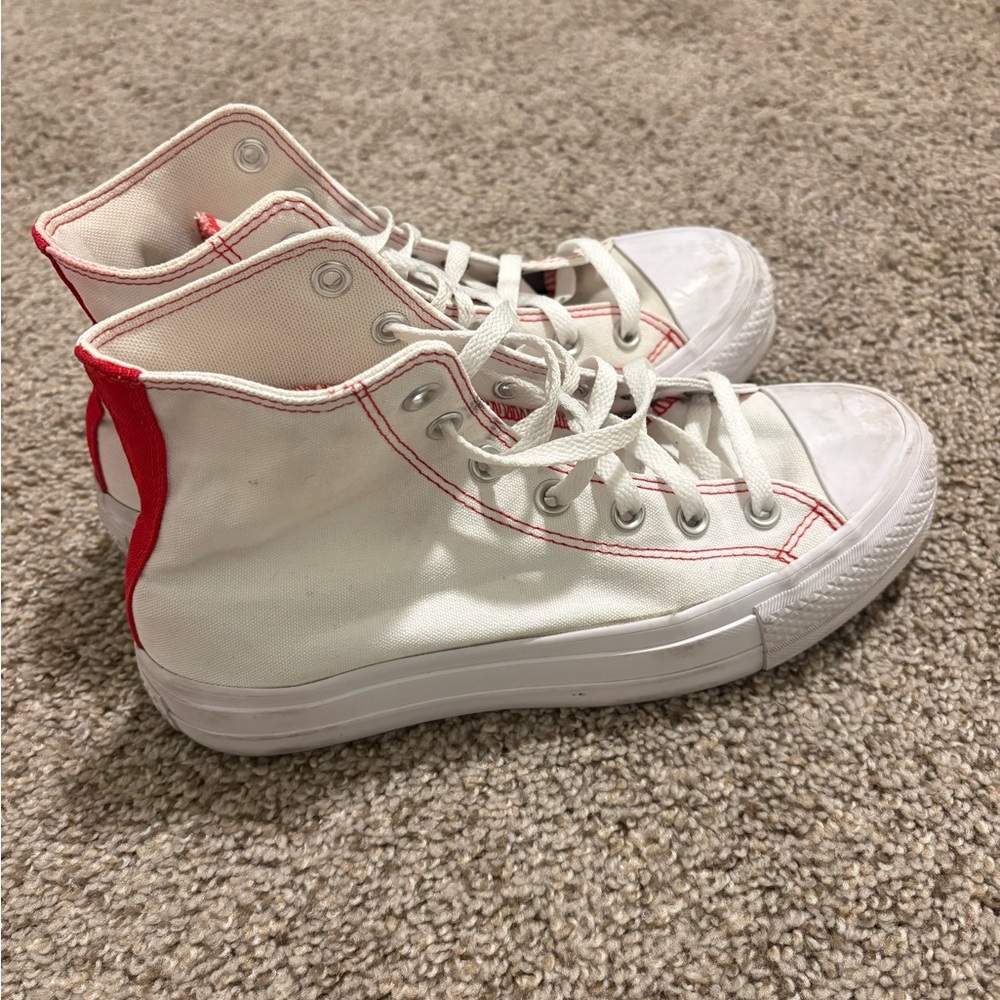 Converse White Platforms with Red Heart Accent - Picture 3 of 9